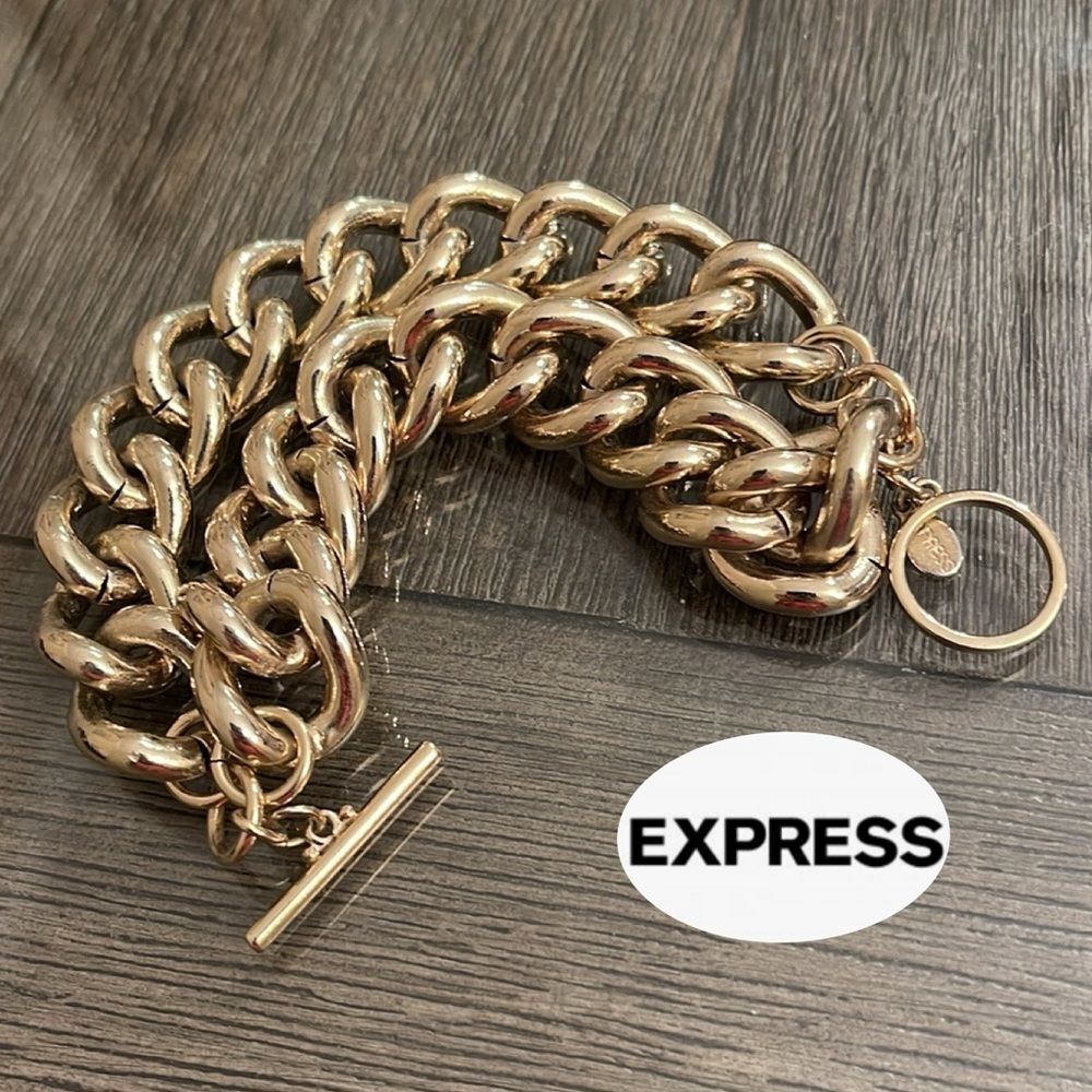 Express Gold-tone Double Chain Link Toggle Clasp Bracelet